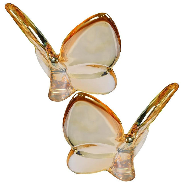 Rotroyce 2Pcs Champagne Crystal Butterfly Figurine Ornament, Handmade Glass Animal Collectible for Home/Wedding/Christmas Decor, Unique Gift for Collectors & Butterfly Enthusiasts