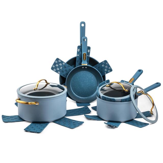 Thyme & Table Non-Stick 12-Pieces Cookware Set, Blue