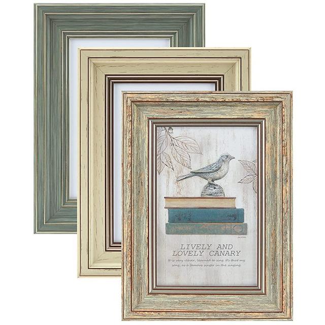 3 Pack 4x6 Inch Picture Frames Farmhouse Rustic Vintage Distressed Wood Grain Photo Frame with Tempered Glass for Table Top Display and Wall Hanging
