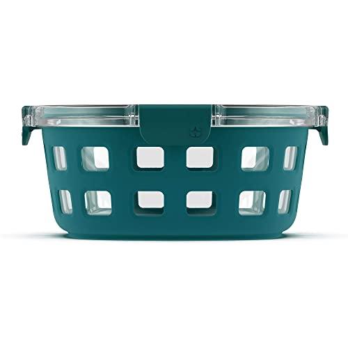 Ello DuraGlass Rounds Glass Food Storage Containers - Meal Prep Bowls with Silicone Sleeve and Airtight Lids, 7 Cup, Watercress, Teal (153-0841-039-6)