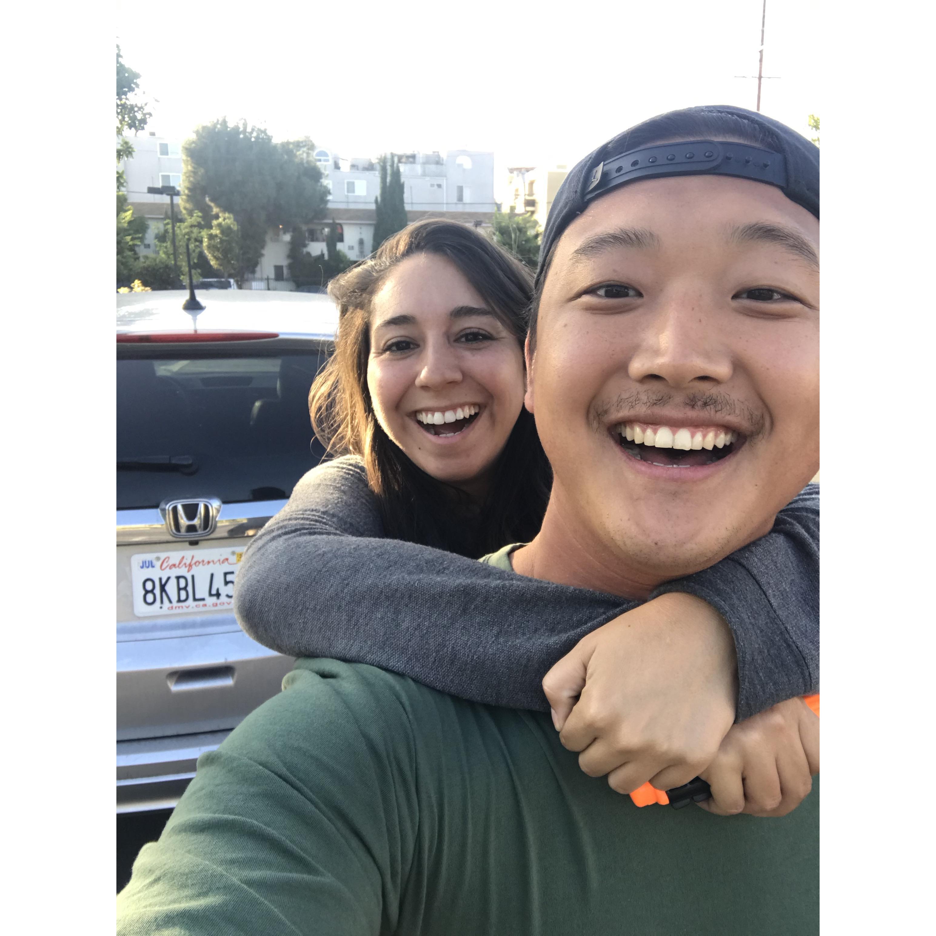 Joon helping me put my California license plate on my car!