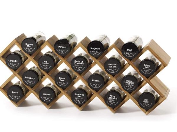 Kamenstein 5085178 Criss-Cross 18-Jar Bamboo Countertop Spice Rack Organizer with Free Spice Refills for 5 Years