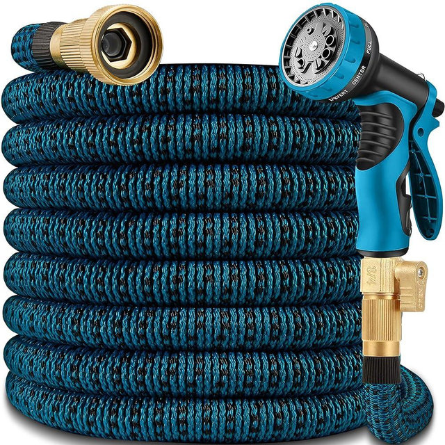 50 ft Expandable Garden Hose - 2025 New Kink Free Flexible Water Hose 50ft with 10 Pattern Spray Nozzle, 3/4 Solid Brass Connectors, Retractable Latex Core - Lightweight Expanding Hose