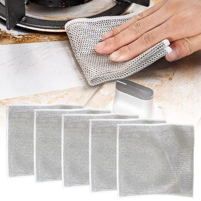 GLOCALL Multipurpose Wire Dishwashing Rags for Wet and Dry, 2024 New Non-Scratch Wire Dishcloth Scrubbing Wire Dishwashing Rag, Reusable Metal Wire Dishwashing Cloth for Home Kitchen Cooktop (5)
