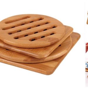 Bamboo Trivet, Weikai Home Kitchen Bamboo Hot Pads Trivet, Heat Resistant Pads Teapot Trivet, Square and Round (Multi-size, Pack of 4)