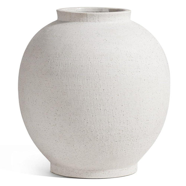 White Ceramic Vase - Large 12.5 Inch Round Floor Vase for Centerpieces, Farmhouse Rustic Minimalist Home Decor (Sandstone White)