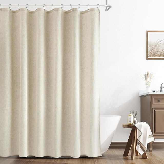 Naturoom Extra Long Linen Shower Curtain 96 Length,Natural Country Boho Farmhouse Shower Curtains for Bathroom Heavy Duty Fabric Bath Curtains Liner with Hooks, Cream/Beige, 72x96