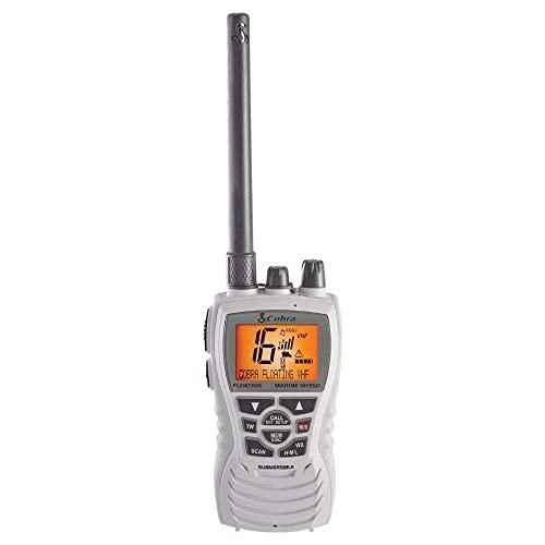 Cobra MR HH350W FLT Handheld Floating VHF Radio – 6 Watt, Submersible, Noise Cancelling Mic, Backlit LCD Display, NOAA Weather, Memory Scan, White