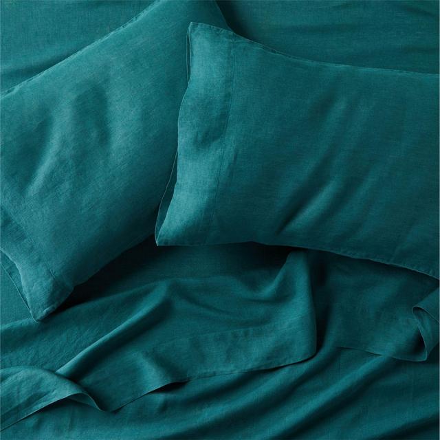 Natural Hemp Fiber Sea Green Queen Bed Sheet Set
