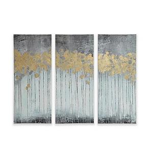 Madison Park Forest Gel Coat Canvas with Gold Foil Embellishment Wall Art in Grey (Set of 3)