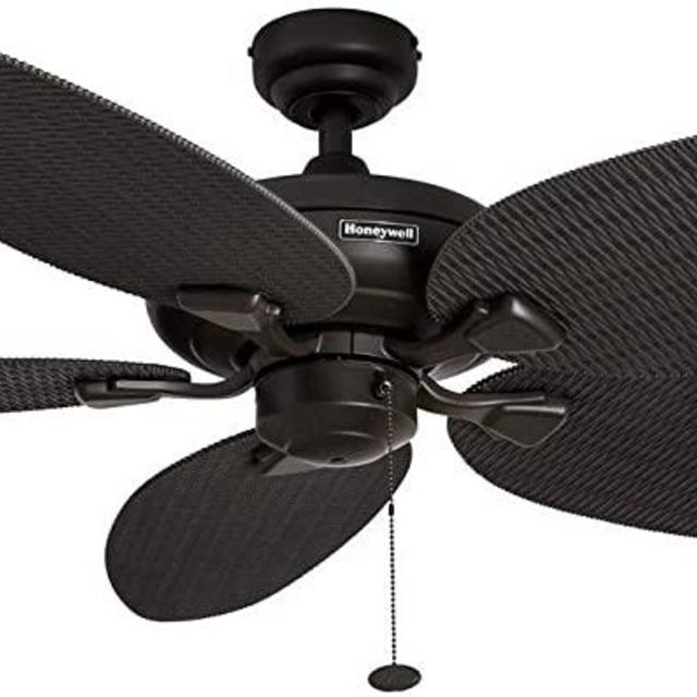 Honeywell Duval 52-Inch Tropical Ceiling Fan with Five Wet Rated Wicker Blades, Indoor/Outdoor Damp Rated Fan, Bronze