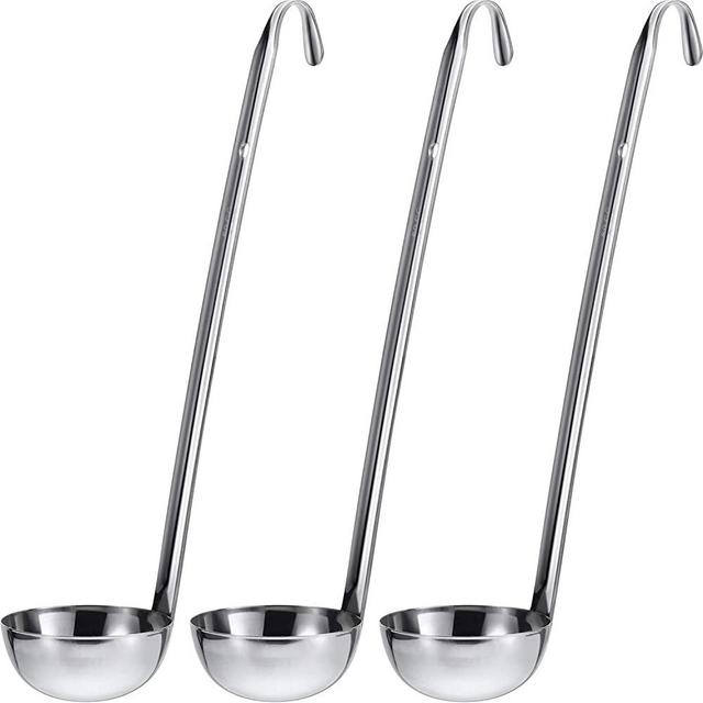 meekoo 3 Pieces Stainless Steel Ladle Soup Handle Ladle with Pouring Rim for Kitchen Cooking Soup Sauce (2 oz)