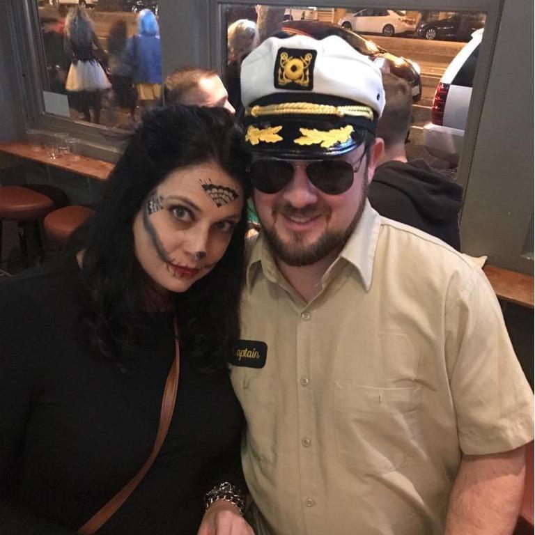 Another debut of the sailor hat.  Captain B'rose and Day of the Dead Katie on Halloween 2018.
