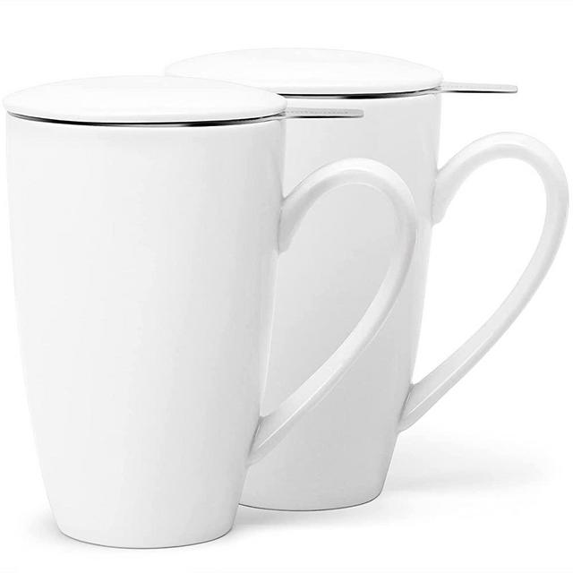 amHomel Tea Mug with Infuser and Lid, Couples Tea mug cups Set of 2 - 15 Oz, Porcelain Tea Mug, Couples Color Tea mug cups