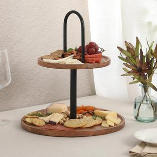 Gracious Dining 2-Tier Round Acacia Wood Serving Tray