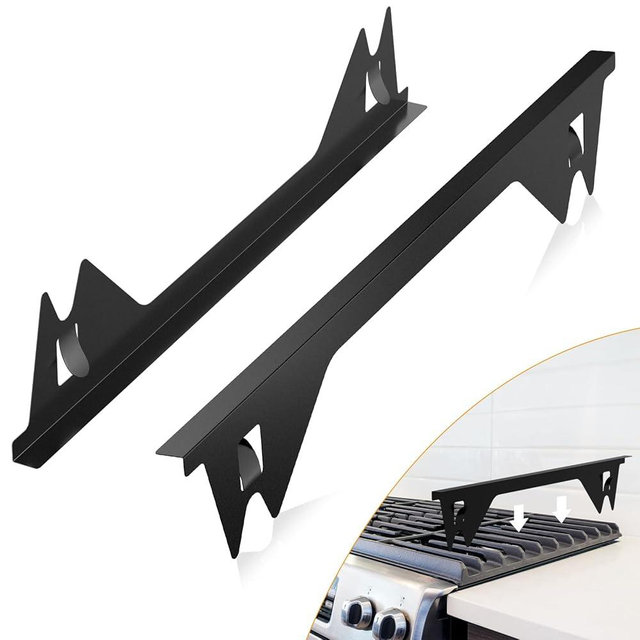 Stove Gap Covers Stainless Steel -Length 23.4" Width 0.79",Stove Gap Filler, Oven Gap Filler, Oven Side Gap Filler, Range Trim Kit, Heat Resistant and Easy to Clean, Black(2PCS)