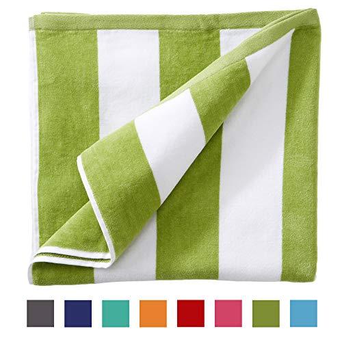 Oversized Plush Velour 100% Cotton Beach Towel. Cabana Stripe Pool Towel for Adults. (Green, 40" x 70")