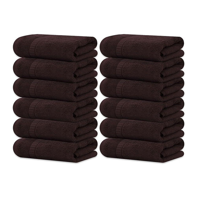 GOLD TEXTILES 100% Cotton Washcloth - 12 Pack | 13x13 inches | Brown - Ultra Soft, Highly Absorbent, Long Lasting and Quick Drying - Hotel & Spa Collection Cool Feel Fingertip Towels (12, Brown)