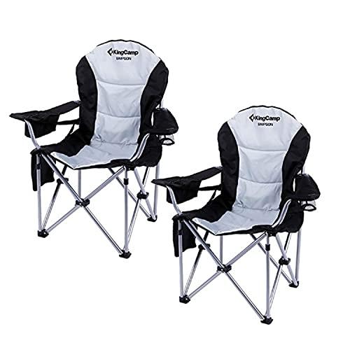 KingCamp Camping Chair with Lumbar Back Support, Padded Folding Chair with Cooler, Armrest, Cup Holder, Oversized Quad Camp Chair Heavy Duty, Supports 350 lbs