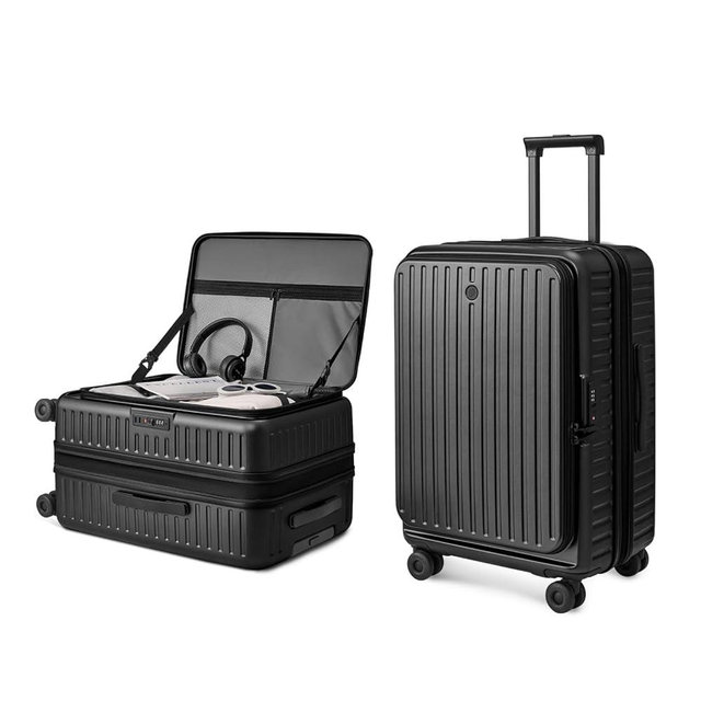NINETYGO Top Opening Carry On Luggage 22x14x9 Airline Approved, Expandable & Lightweight, Scratch Resistant PC Hardside with Deep Cabin Design, TSA Lock & 360° Spinner Wheels (Dark Black, Alps)