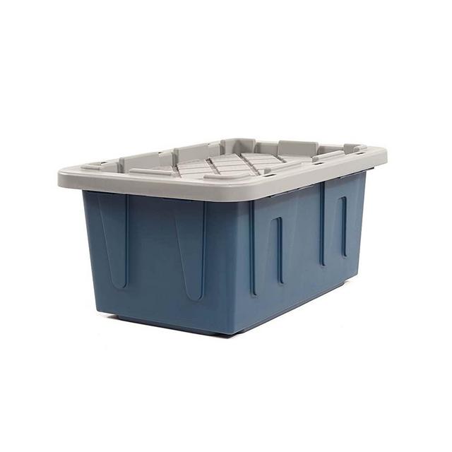 HOMZ Tough Tote Storage Container, 4 Pack, Blue/Grey, 4 Count