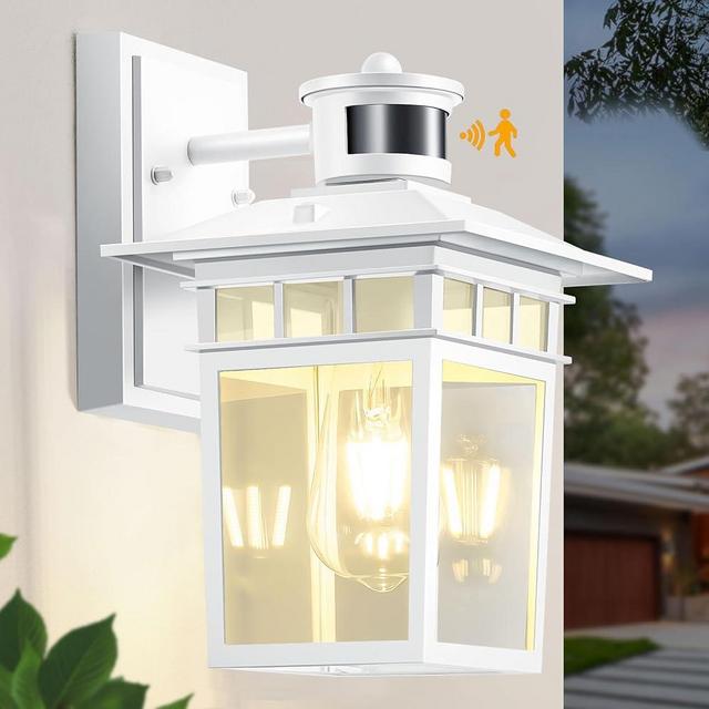 Hifeelen Motion Sensor Outdoor Lights Wall Mount, White Dusk to Dawn Exterior Light Fixture, Rustproof Waterproof Aluminum, Porch Exterior Light, for House, Garage, Front Porch, Patio