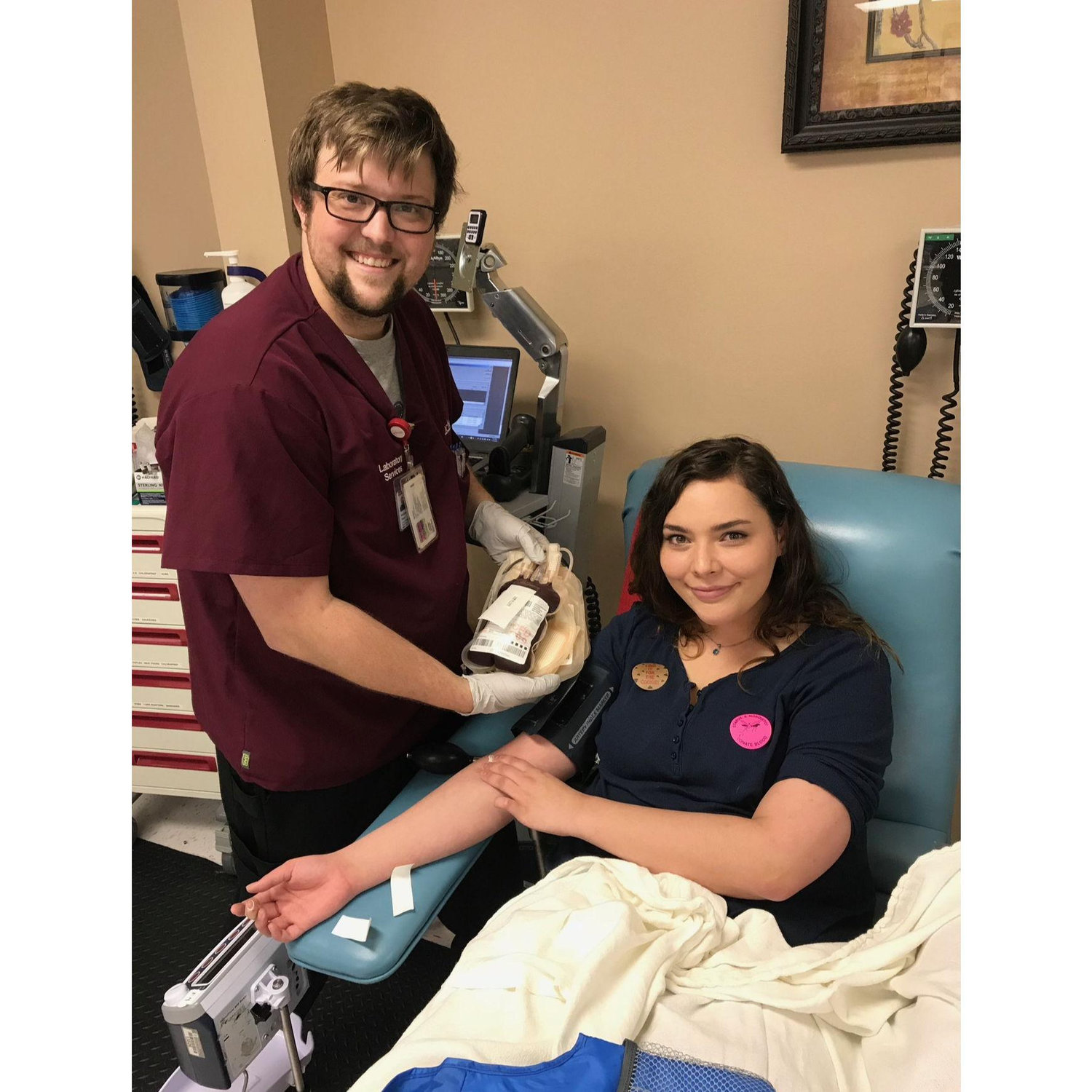 When Holden was a phlebotomist at a blood donation facility and Bailey had to be supportive despite her fear of needles