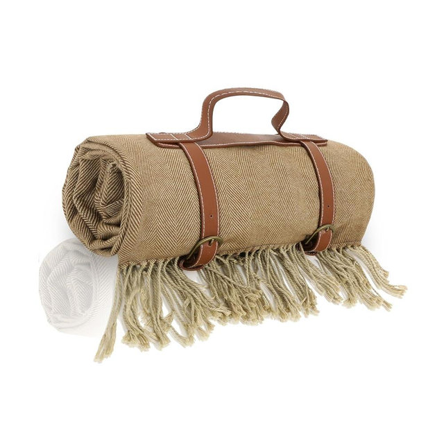 NOONOOJOOJOO Picnic Blanket Extra Large Waterproof with Strap 59"x79" - Machine Washable Tassels Faux Wool Cashmere for Park, Grass, Camping, Hiking, Concerts (Coffee, 59"X79")