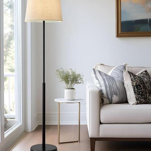 Oneach 61.75" Modern Floor Lamp for Living Room Industrial Floor Lamps Rotary Switch Standing Lamp Tall Pole Reading Lamp for Bedroom Study Room Office with White Bamboo Linen Lamp Shade