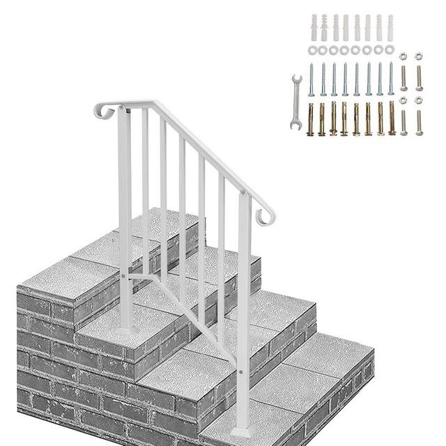 VINGLI Handrails for Outdoor Steps, Stair Handrail Fits 1 to 4 Steps, Wrought Iron Hand Rail Stair Railing Kit for Concrete Steps, Porch Steps (2 to 3 Steps, White)