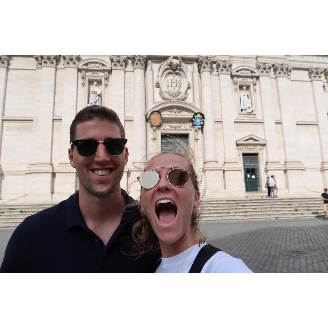 Stopping by the Jesu while in Rome to celebrate 15 combined years of Jesuit education