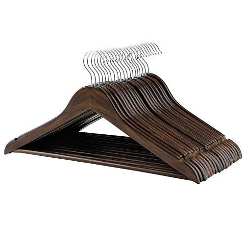 SONGMICS Clothes Hangers, 20 Pack, Solid Wood Hangers with 360 Degree Swivel Hook, Shoulder Notch, Non-Slip, Dark Walnut Color UCRW02V20