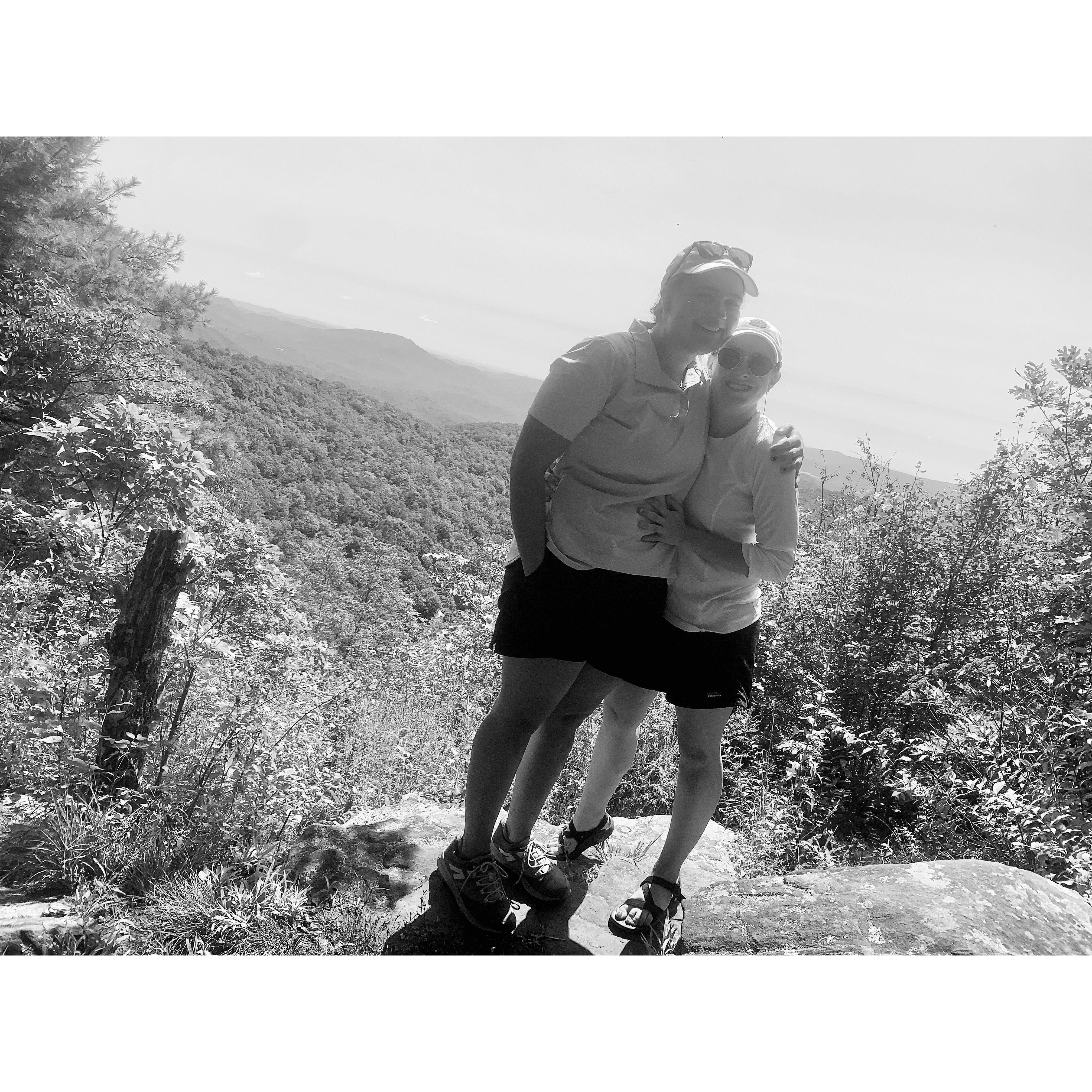 2020 - Social distancing in Georgia after Emma was stung on both middle fingers by a bee. Fun fact: Walking part of the Appalachian Trail was on Sam's bucket list - we hiked 7 miles of it on this day.