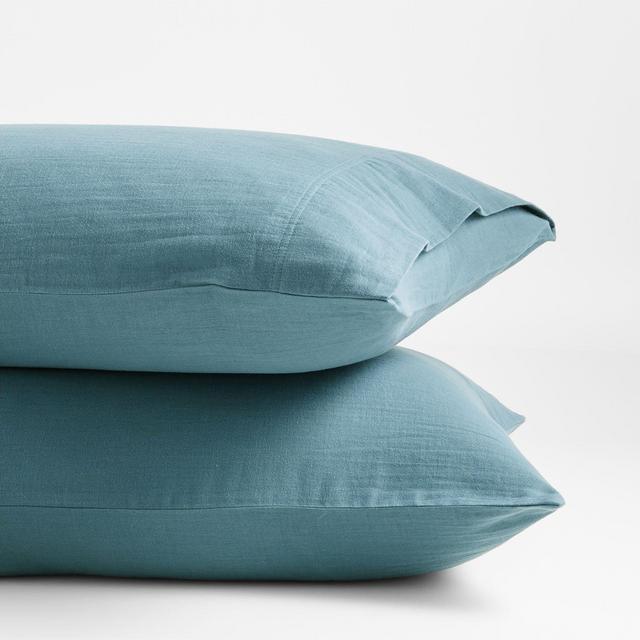 Organic Double Weave Teal King Pillowcases, Set of 2