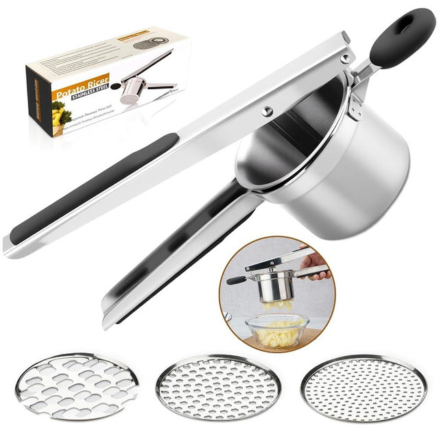 Roryimke 15oz Potato Ricer Heavy Duty Stainless Steel 3 Interchangeable Discs Potato Masher Spaetzle Maker with Silicone Handle, Ricer Kitchen Tool Perfect Ricer for Mashed Potatoes for Kitchen