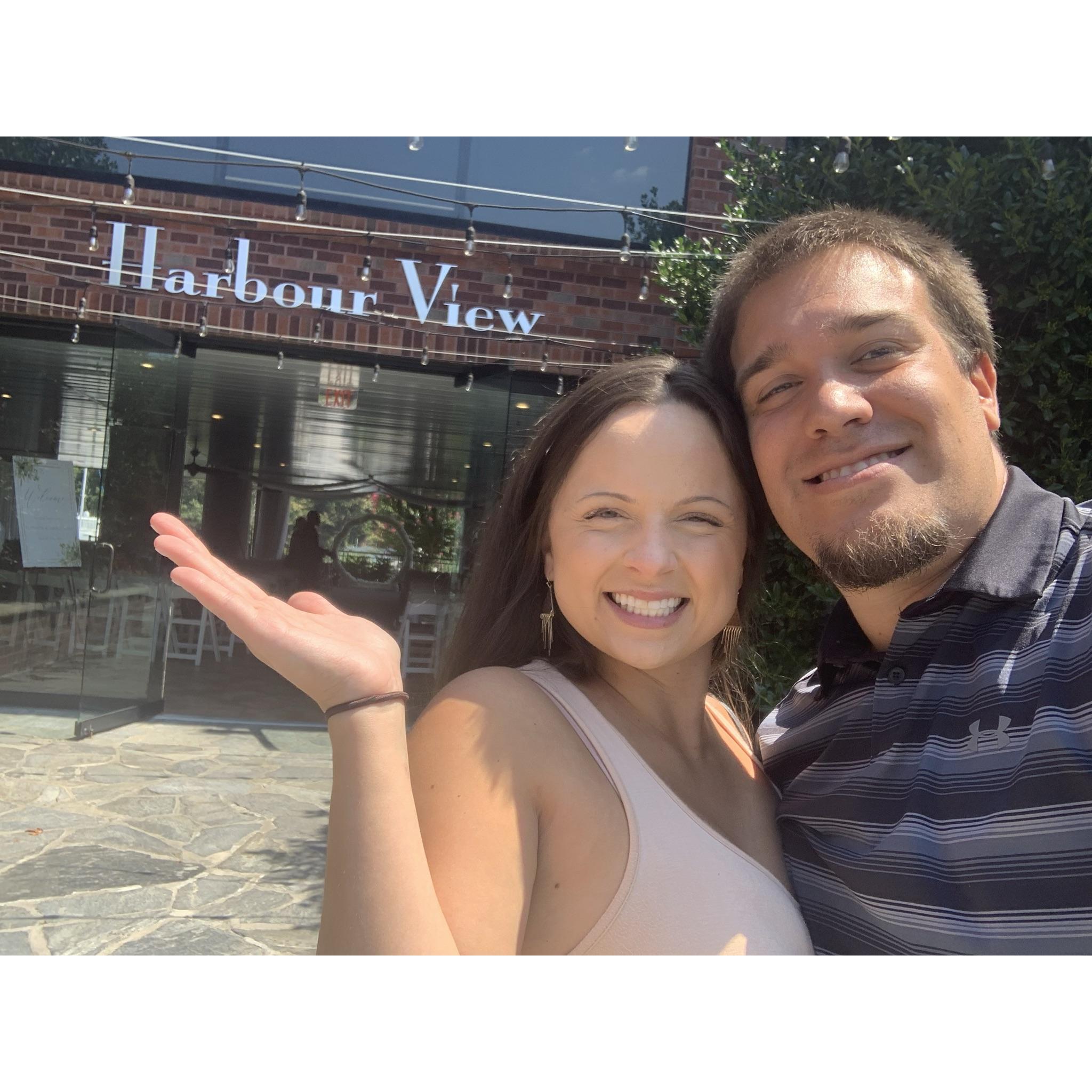 The day we signed our wedding venue! Fun fact: we knew we wanted this location but wanted to enjoy the venue shopping experience. After all, this was our second location, and we signed right away