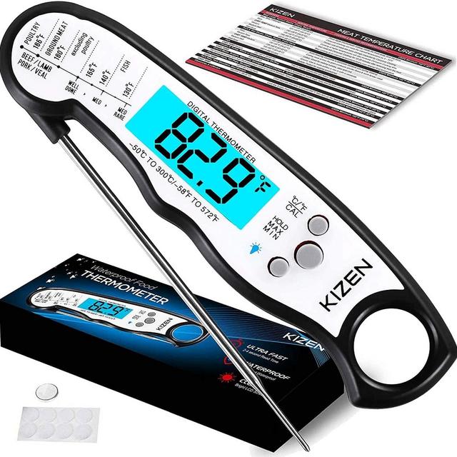 Kizen Digital Meat Thermometers for Cooking - Waterproof Instant Read Food Thermometer for Meat, Deep Frying, Baking, Outdoor Cooking, Grilling, BBQ (Black/White)