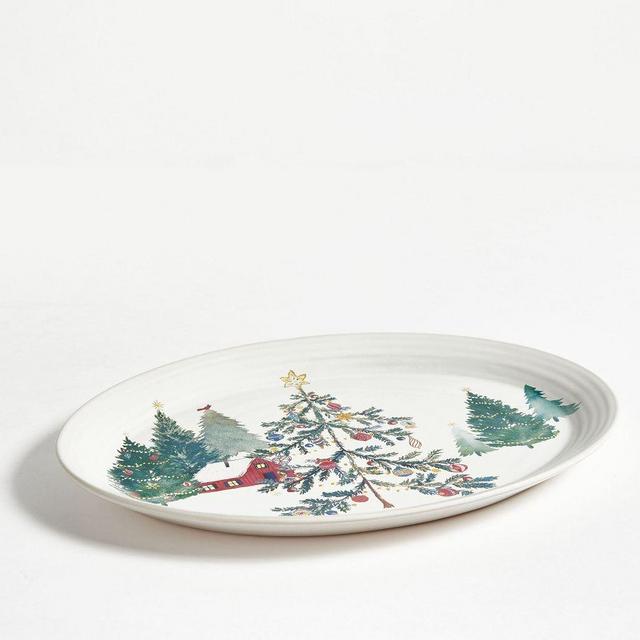 Christmas in the Country Stoneware Oval Serving Platter