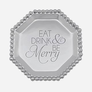 "Eat Drink & Be Merry" Pearled Octagonal Canape Plate