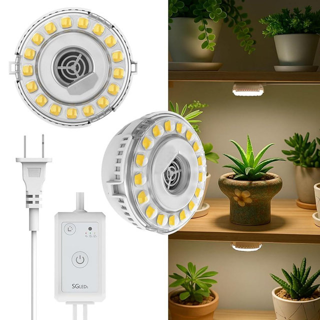 Plant Lights for Indoor Growing, 2 Pack 5W+5W Puck Grow Light, 150 Watt Equivalent,Small Full Spectrum High PPFD Mini Plant Growing Lamps with Timer, Sun Lamp Hanging Grow Lights for Shelves