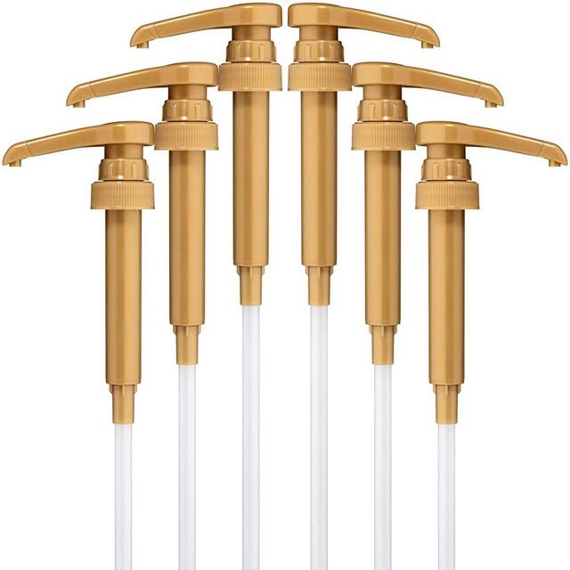 6-Pack Gold Coffee Syrup Pumps | Fits 750 mL Torani and Davinci Bottles