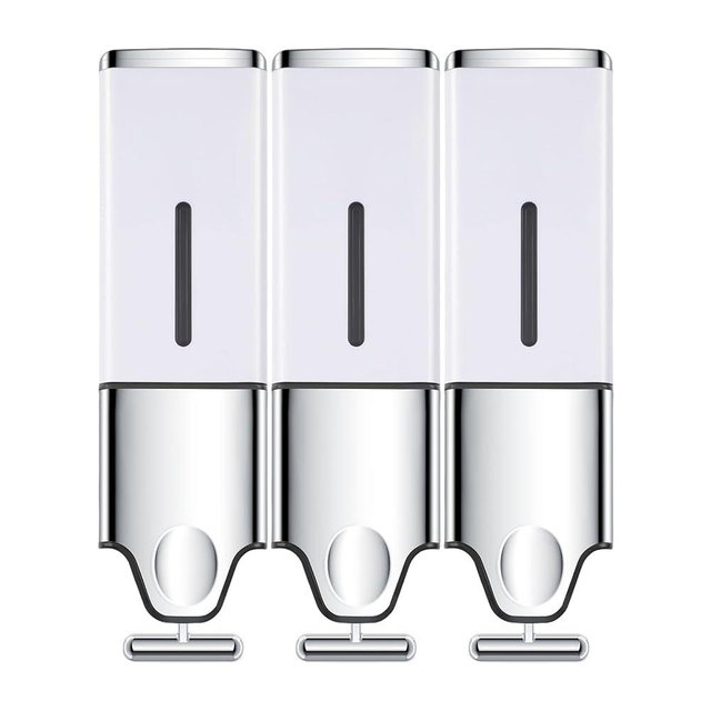 EHORIA 3-in-1 Quadrate Dispensers for The Shower,Shower soap Dispenser,Conditioner Dispenser, Shampoo Dispenser,No Drilled Wall Mounted Distributor,Hotel,Bathroom,Home