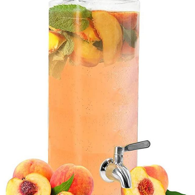 Estilo Tall Square Glass Mason Jar Drink Dispenser With Stainless Steel Spigot, 80 oz (2.36 Liters), Clear
