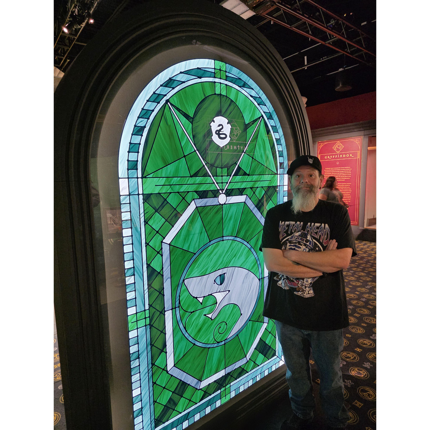 John with his Harry Potter house, Slytherin