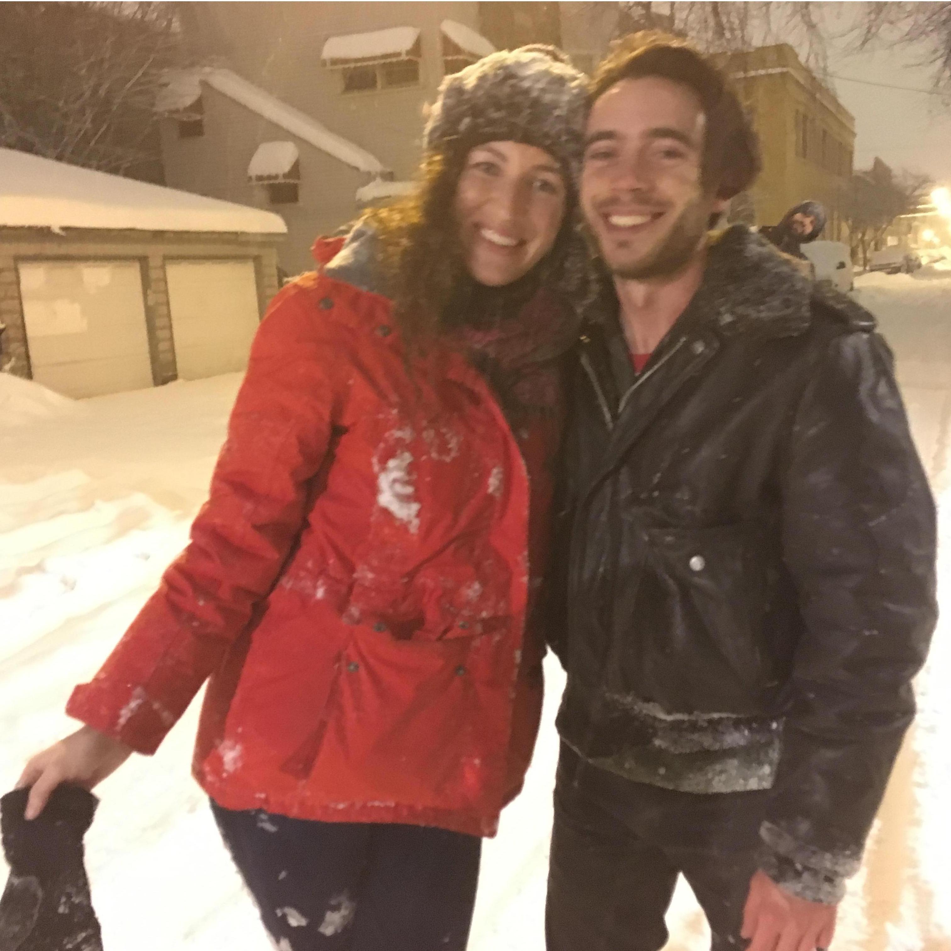 Running through the snow covered streets with friends after a major snowstorm on the night of our re-toxifcation party.