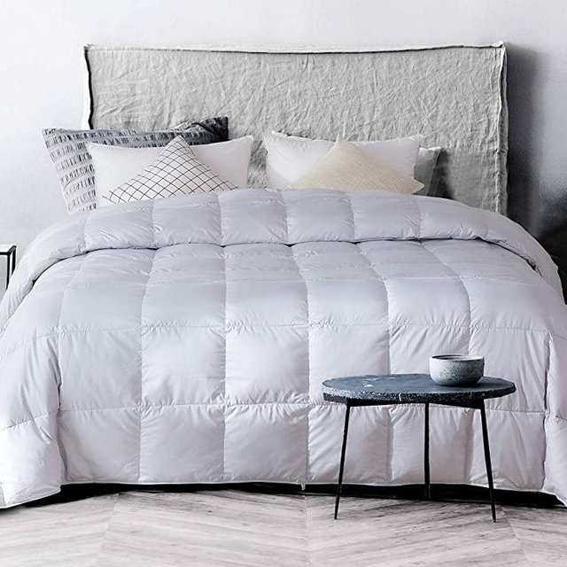 confibona Lightweight 100% Natural White Goose Down Comforter Blanket for Summer Warm Weather,750 Fill Power, Super Soft Cotton Shell with No Sound, Machine Washable,King Size,Light Gray