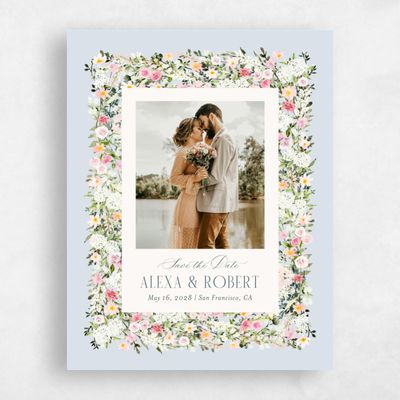 Blue Whisper Wedding Save the Date - Garden Gate Photo
