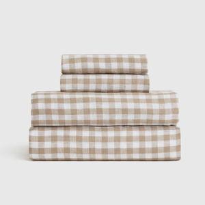 European Linen Sheet Set in Cafe Gingham King with Flat Sheet