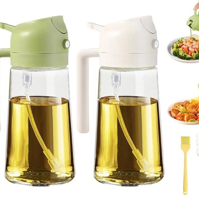 PLAPITATE 2pcs Oil Sprayer for Cooking, 16oz/470ml Oil Dispenser for Kitchen, 2 in 1 Olive Oil Dispenser Bottle for Kitchen Gadgets, Air Fryer, Salad, BBQ (Ivory, Green)