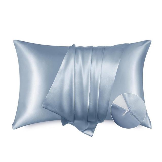 Bedsure Satin Pillowcase for Hair and Skin - Stone Blue Zipper Pillow Cases King Size Set of 2, Similar to Silk Pillow Cases, Silky & Super Soft, Gifts for Women Men, 20x36 Inches